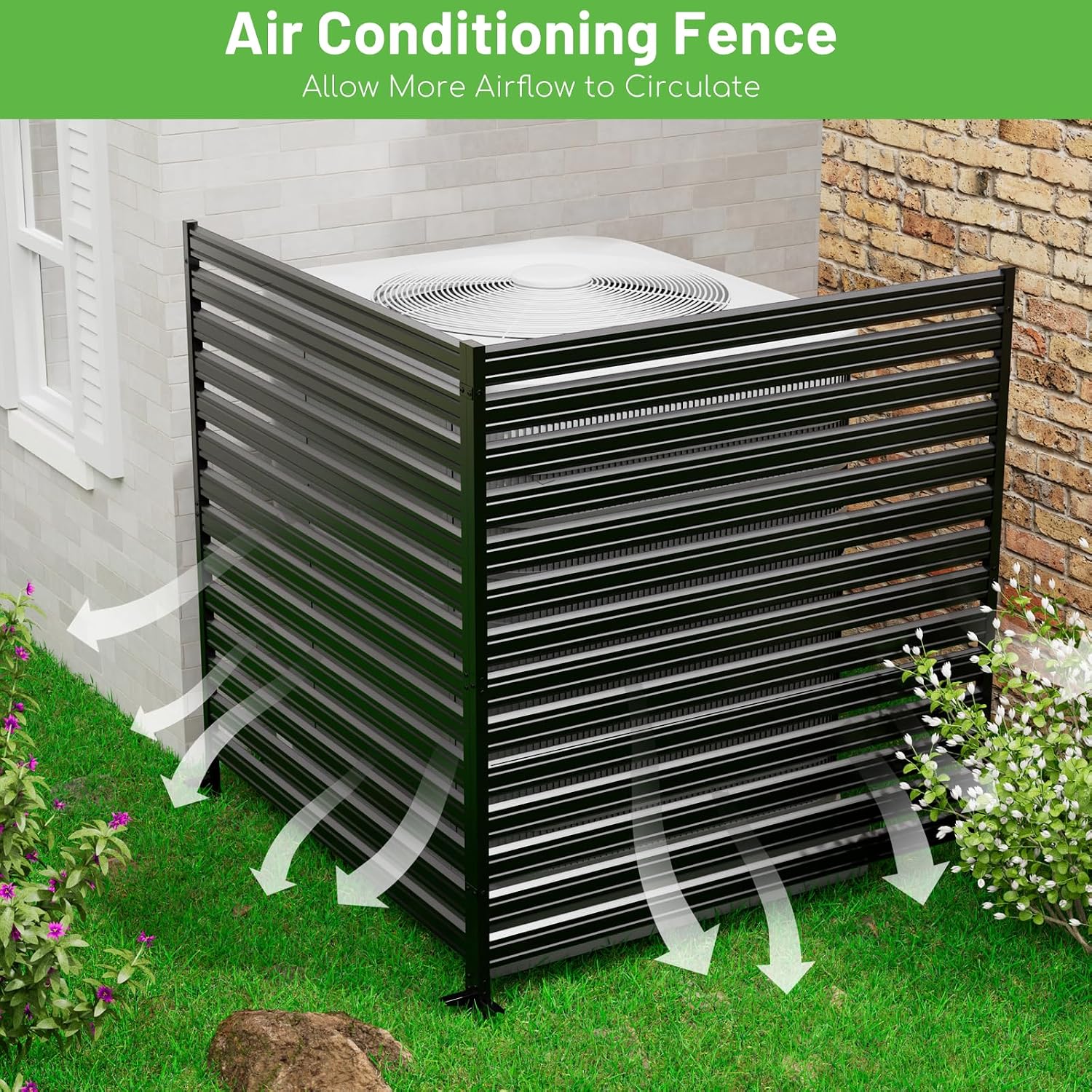 1 Panel No-Dig Metal Privacy Fence Screen, 60" H × 48" W Outdoor Air Conditioner Fence, Rustproof AC Unit Cover to