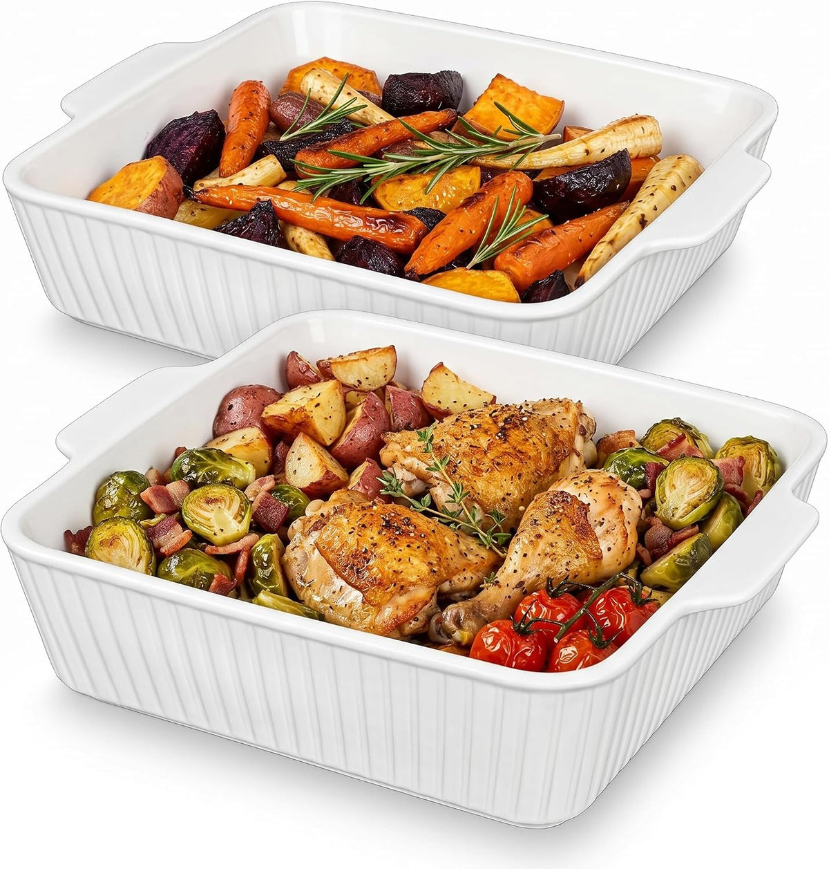 10" Square Ceramic Casserole Dish Set of 2-2.6 Qt Deep Dishes with Handles for Oven, Lasagna Pan for Casseroles Cake