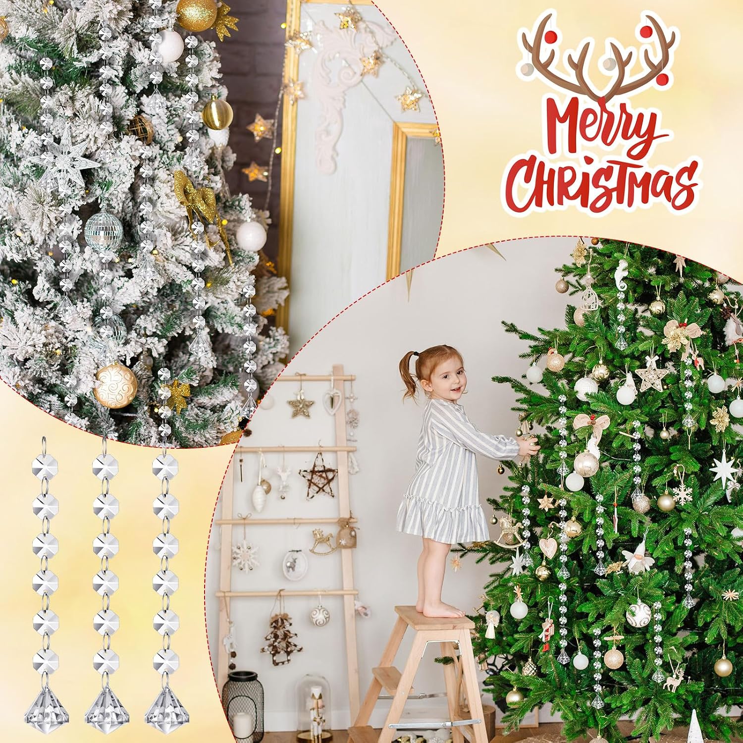 100 Pcs Acrylic Hanging Crystals for Centerpieces Chandelier Clear Crystal Garland Strands Ornament Acrylic Clear