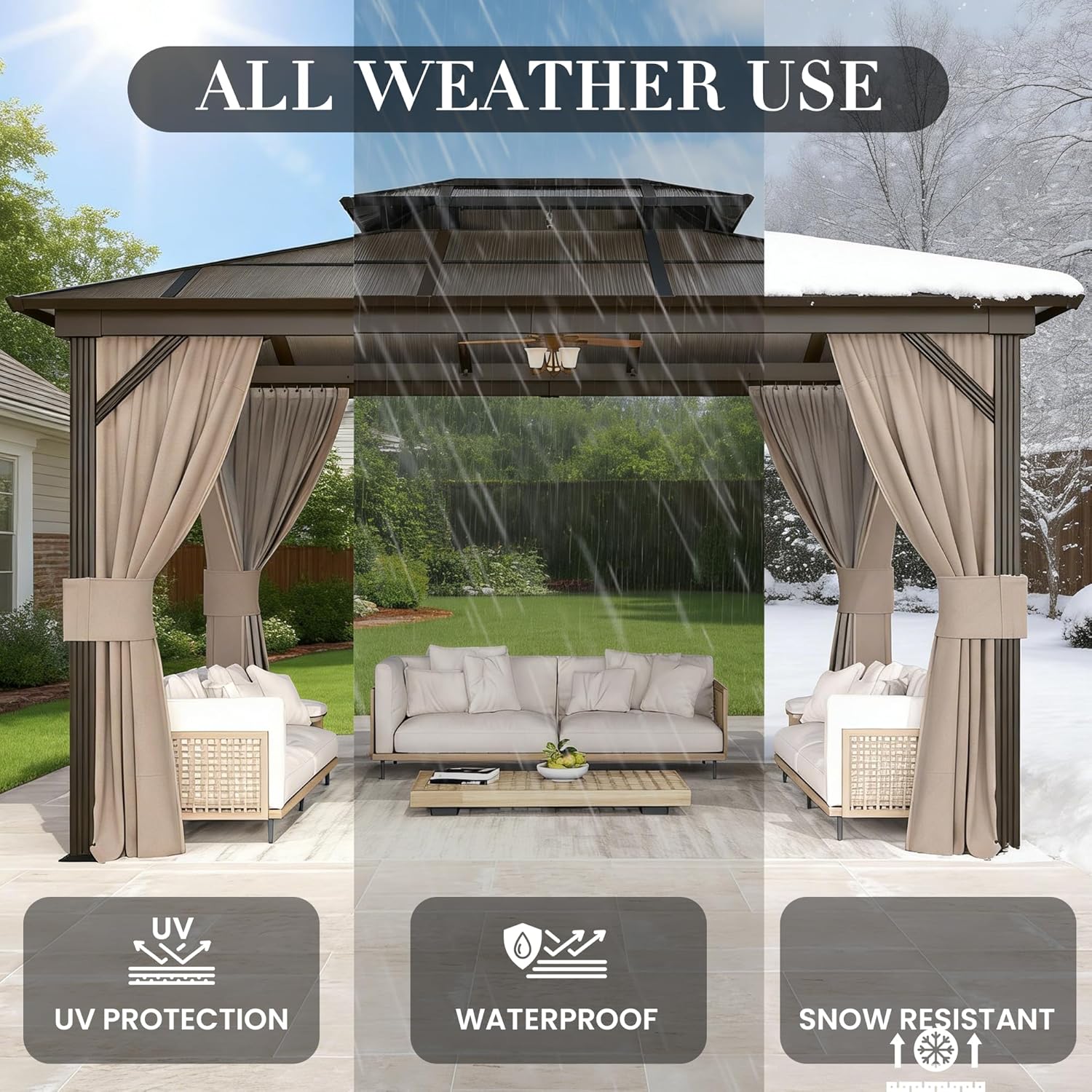 10'x13' Hardtop Gazebo, Outdoor Polycarbonate Double Roof Canopy