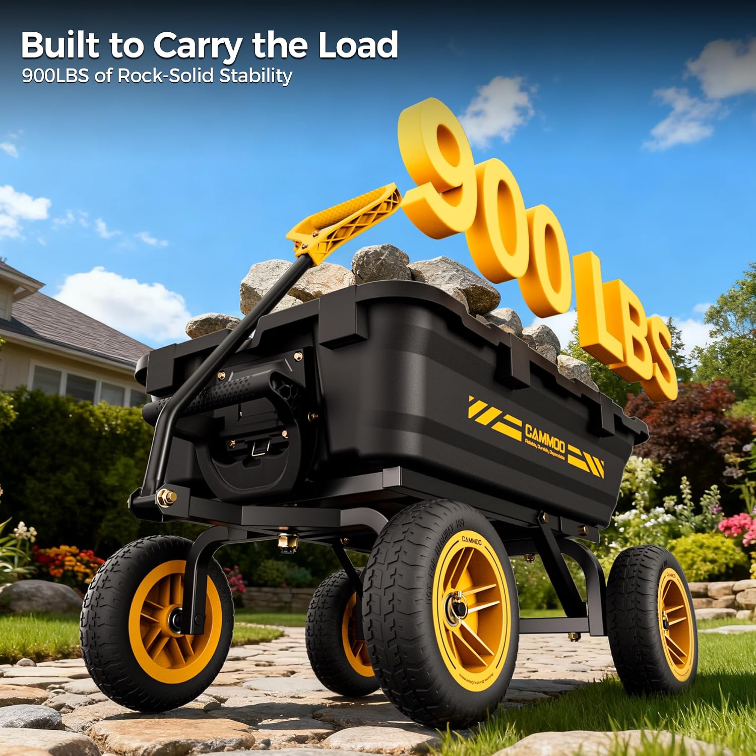 10-in NO-Flat Tires 900lb Garden Dump Cart Wheelbarrow Garden Wagon | Black Garden Cart DIY Expandable Bed Holds over