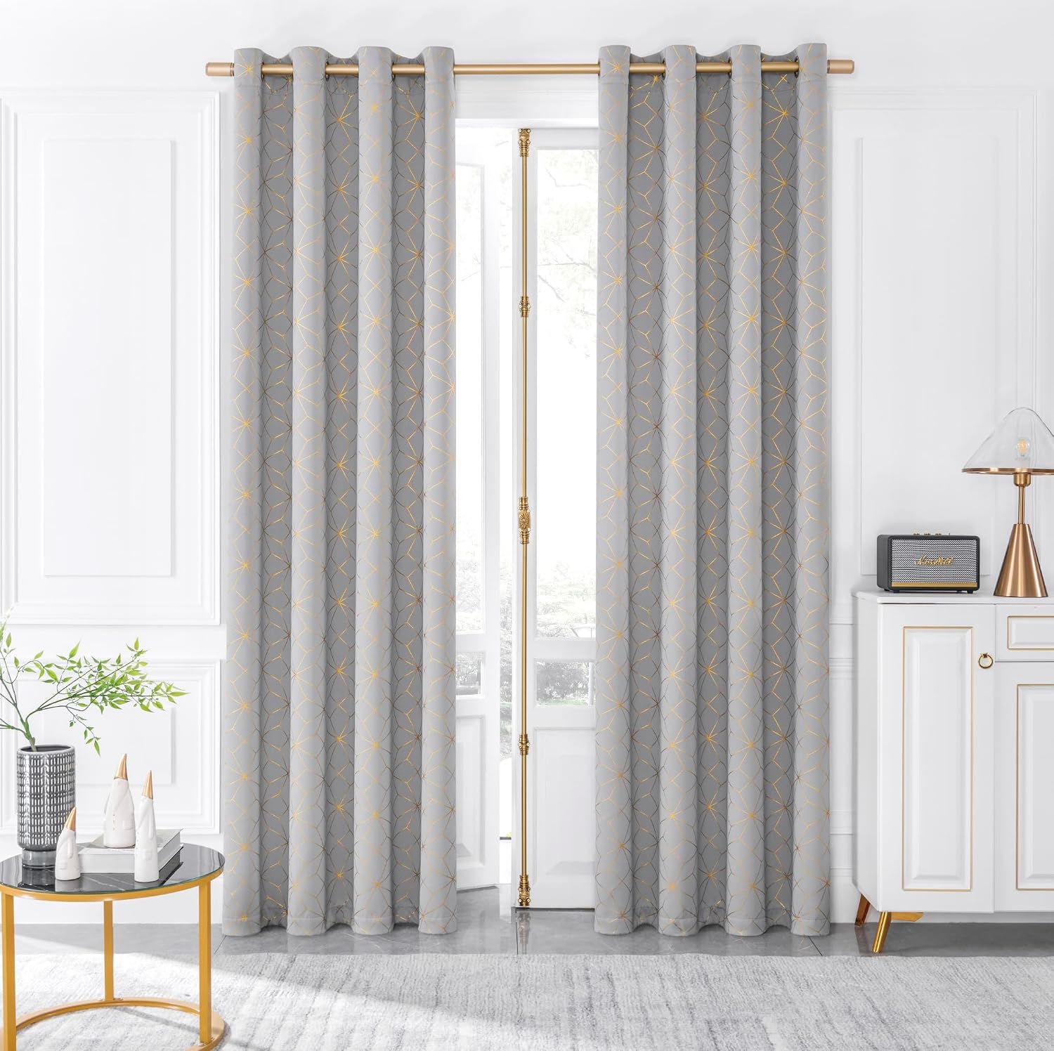 100% Blackout Curtains for Bedroom Living Room Moroccan Gold Patterned Drapes Thermal Insulated