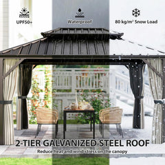 10' x 14' Hardtop Gazebo with UPF50+ Double Galvanized Steel Roof Canopy