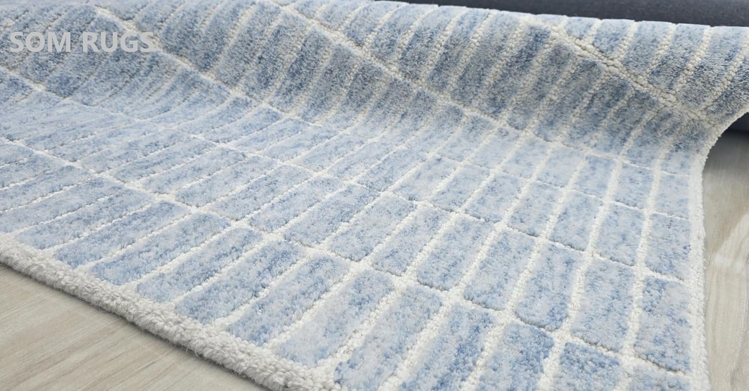 100% Authentic Capitola Tufted Handmade Woolen Area Rug Decor Office Rug (Blue, 12x15 Feet)