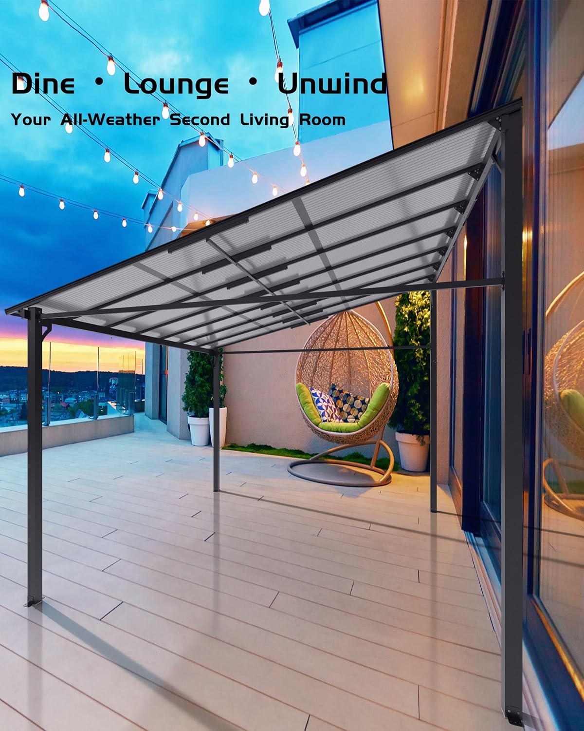 10 ft x 12 ft Lean to Gazebo, Hardtop Wall Pergola with Polycarbonate Roof