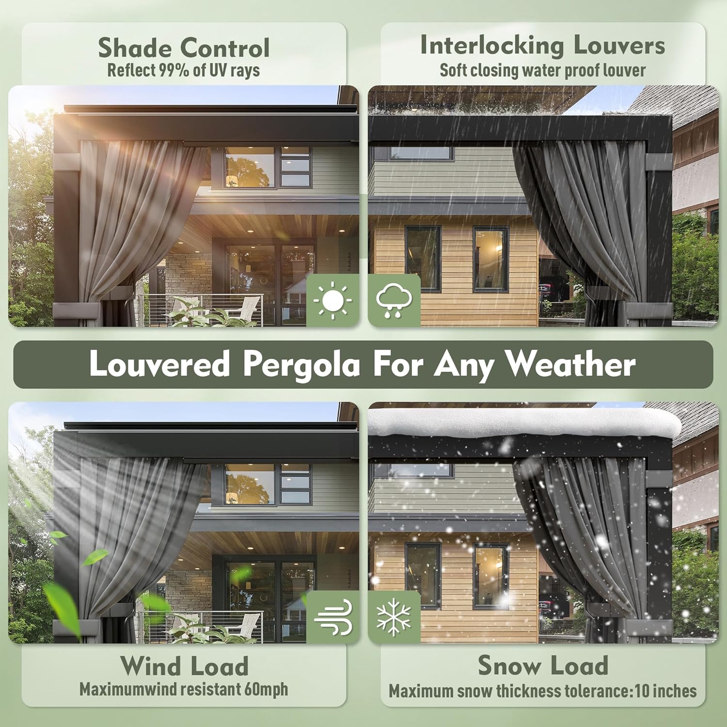 10'x12' Louvered Pergola, Outdoor Pergola with 2 Independent Adjustable Roof and Drainage System