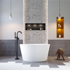 078 48" Round Luxury Stone Resin Solid Surface Freestanding Bathtub White Modern-Roud 48"