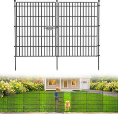 10 Panels No Dig Garden Fence with Gate, 34in(H) × 22.5ft(L) Decorative Metal Outdoor Dog Fence, Rustproof Pet