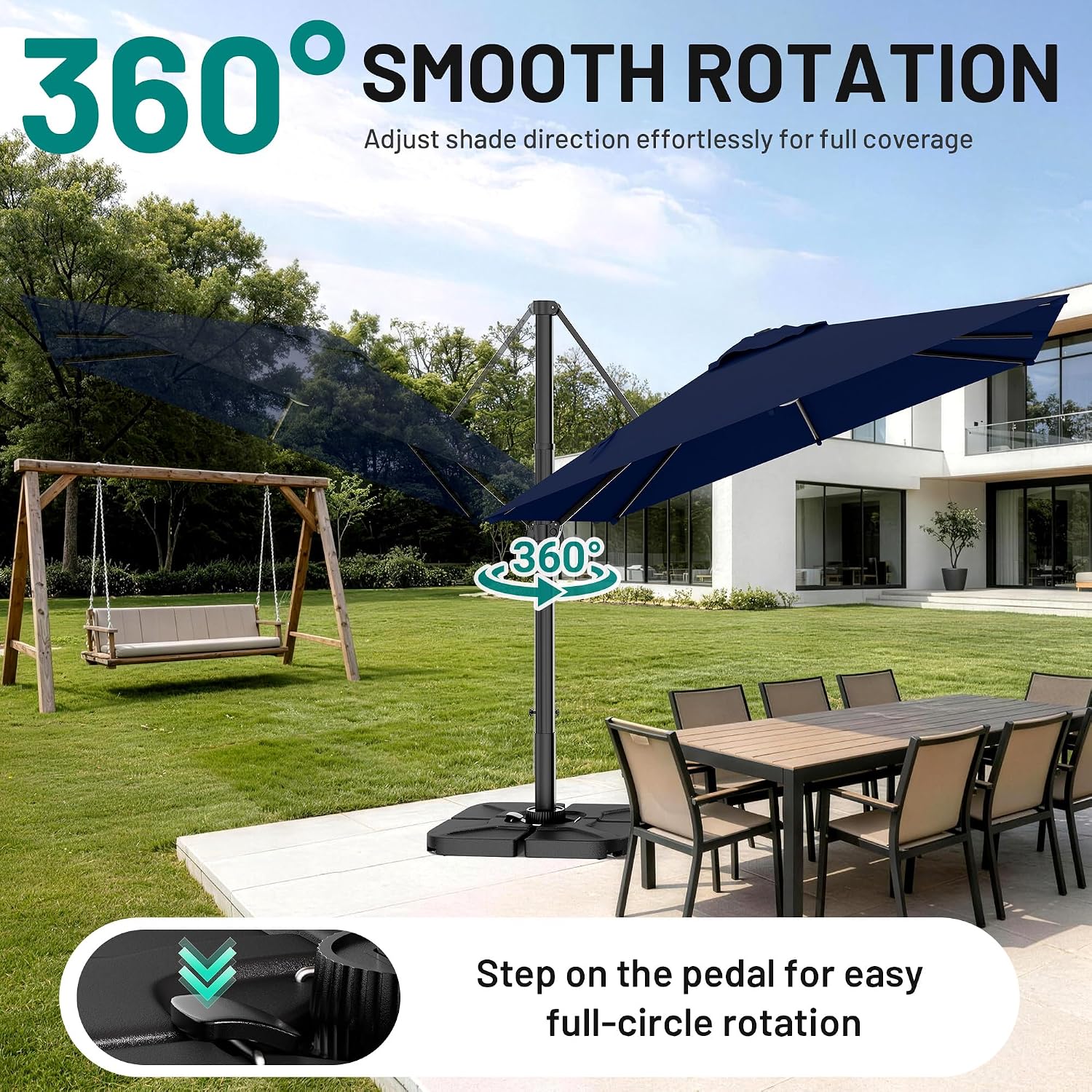 10 X 10FT Cantilever Patio Umbrella, 360-Degree Rotation Square Hanging Offset Umbrella with Crank