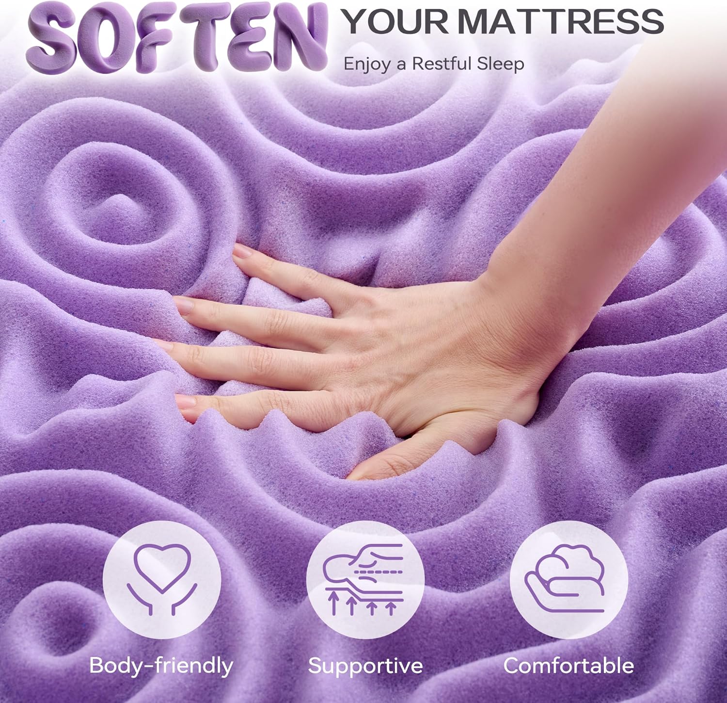 1.5 Inch 7-Zone Memory Foam Mattress Topper Queen Size, Soft Mattress Pad for Back Pain Relief, Egg Crate Bed Topper
