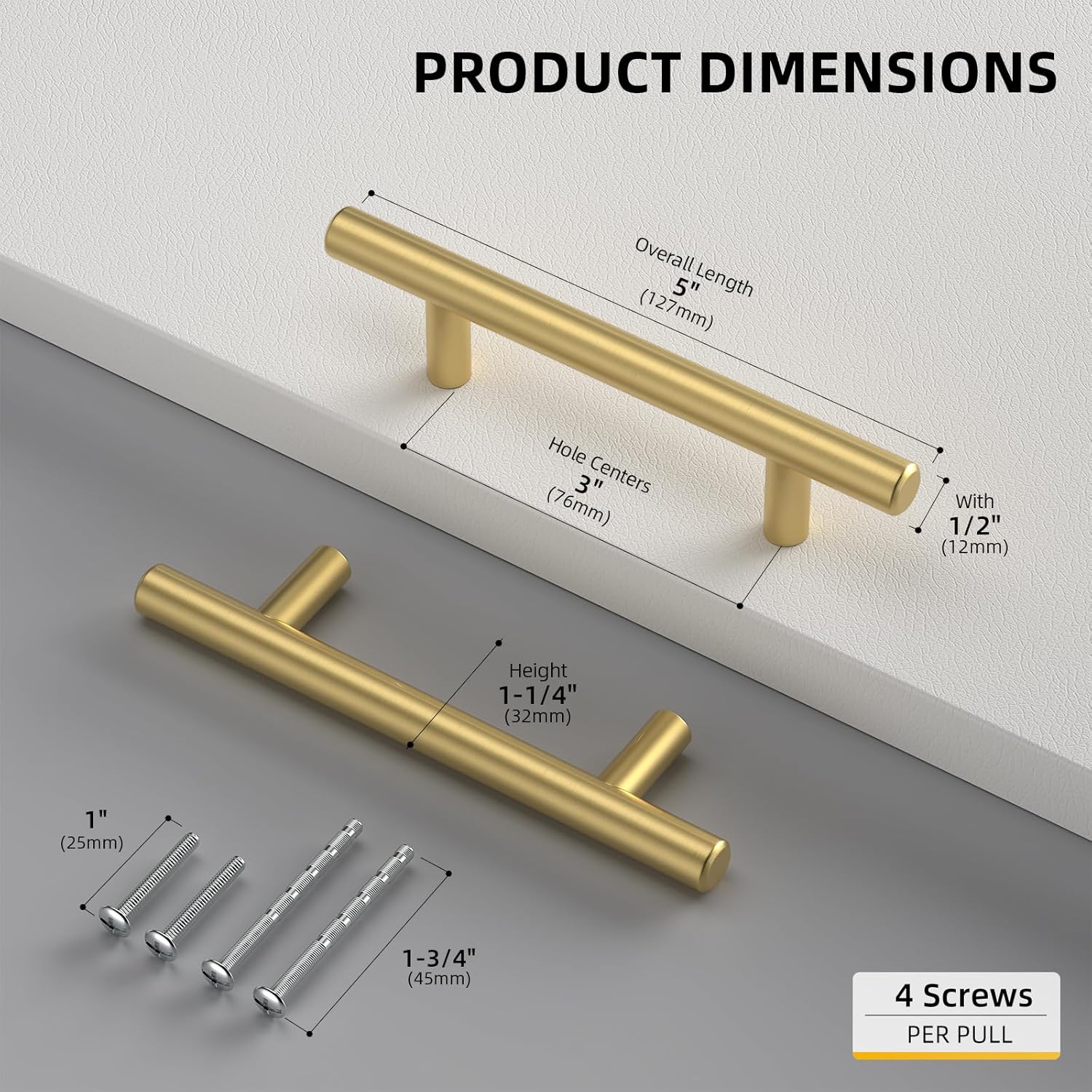 10 Pack 3 inch Gold Cabinet Handles Brushed Gold Cabinet Pulls Stainless Steel Drawer Pulls, Durable Kitchen Cabinet