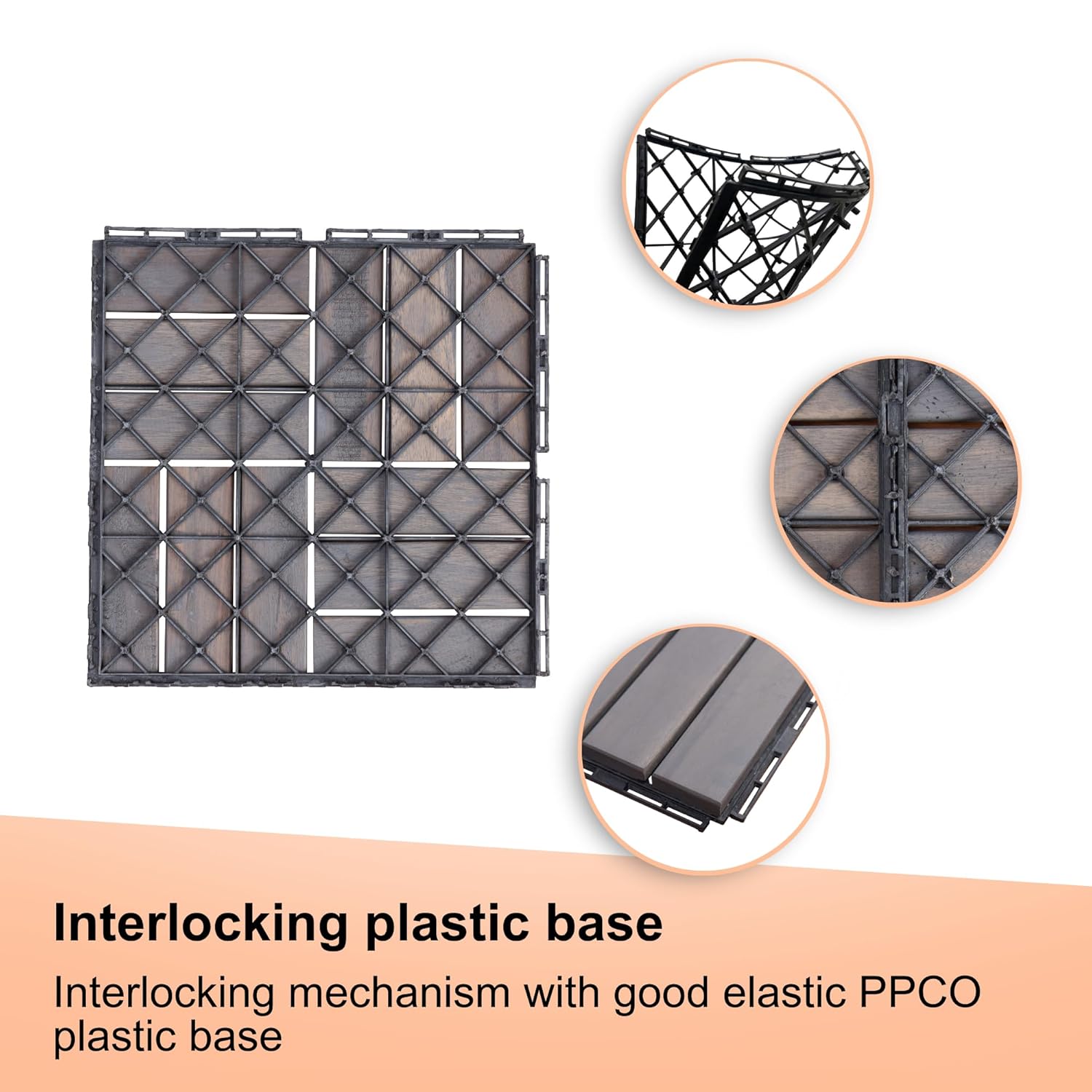 10 PCS Interlocking Deck Tiles, Solid Wood Patio Flooring Outdoor Waterproof, 12"x12"x0.8" Acacia Wood Tiles, Patio