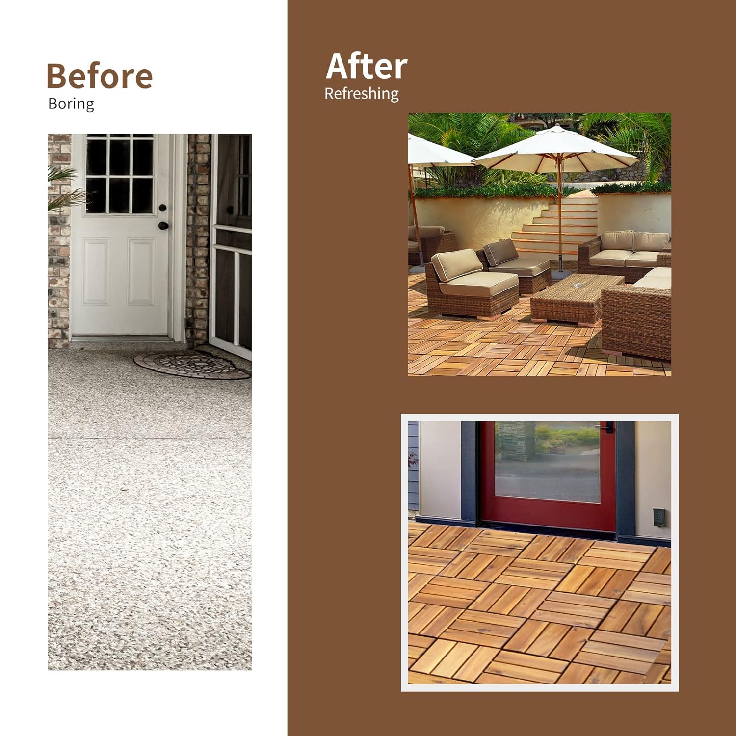 10 PCS Interlocking Patio Deck Tiles, 12 x 12in Acacia Hardwood Outdoor Flooring Tiles, 10 sq.ft Wood Composite Deck
