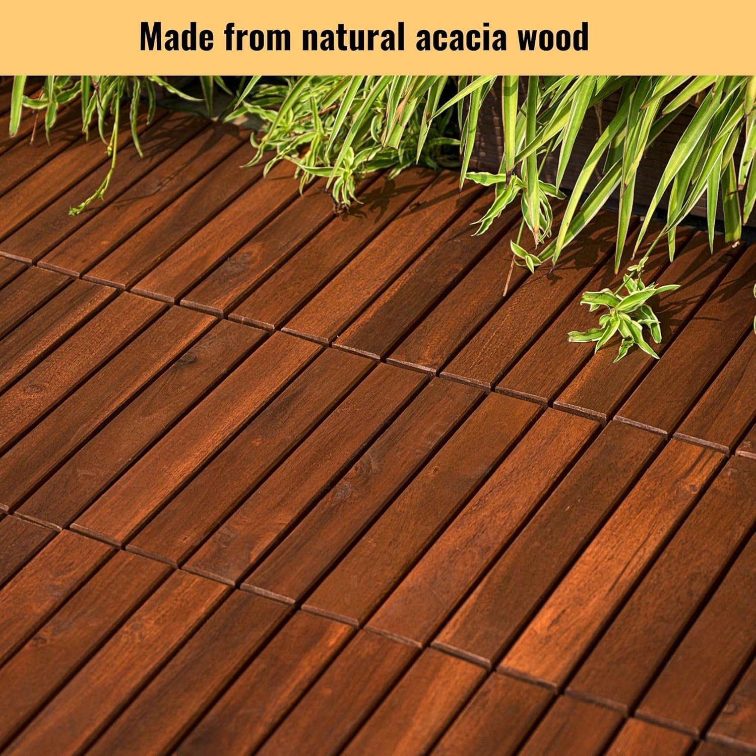 10 Pcs Acacia Wood Interlocking Deck Tiles, 12" X 12" Patio Deck Tiles, Outdoor Patio Flooring for Balcony, Garden