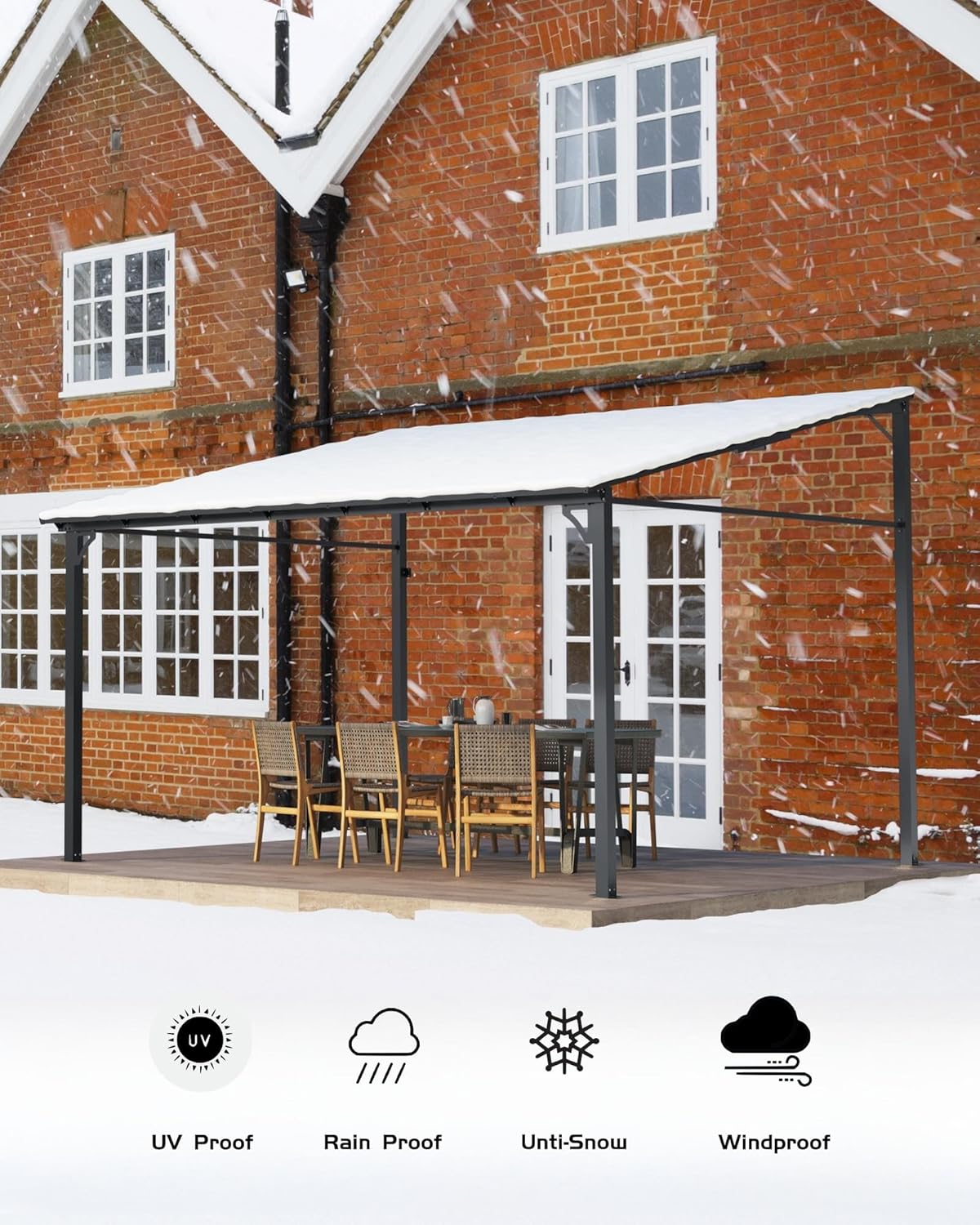 10 ft x 12 ft Lean to Gazebo, Hardtop Wall Pergola with Polycarbonate Roof