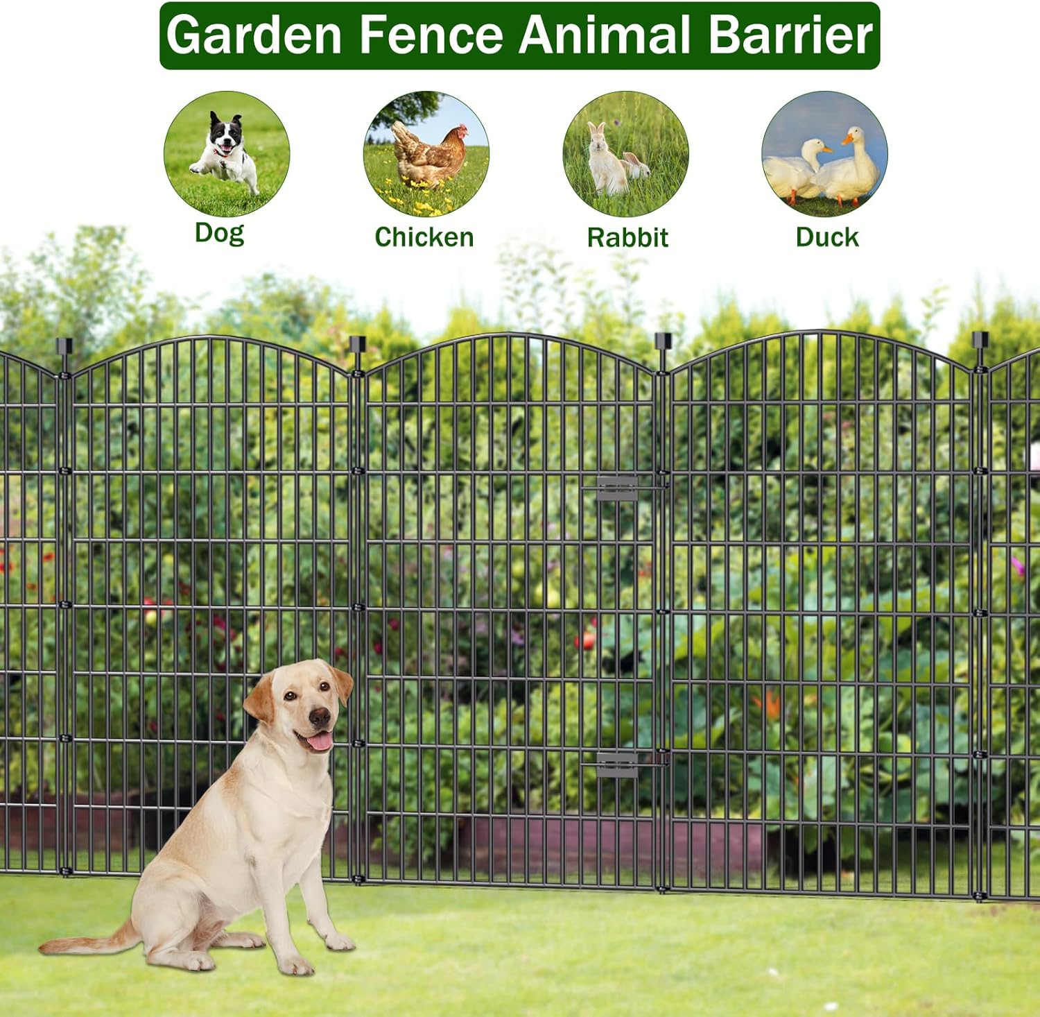 10 Panels No Dig Decorative Garden Fence with Gate - 48 in (H) x 22.6 ft (L), Dog Fence Outdoor for Yard, Rustproof
