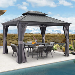 10' X 12' Permanent Hardtop Gazebo Aluminum Gazebo with Galvanized Steel Double Roof for Patio Lawn and Garden