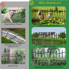 10 Panels No Dig Decorative Garden Fence with Gate, 24in(H) × 22ft(L) Heavy-Duty Rustproof Metal Panels, Outdoor Dog