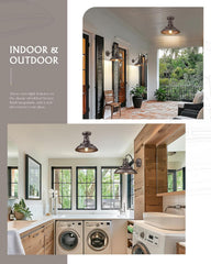 1-Light Semi Flush Mount Light Fixture, 12" Farmhouse Outdoor Ceiling Light for Hallway, Porch, Laundry, Foyer
