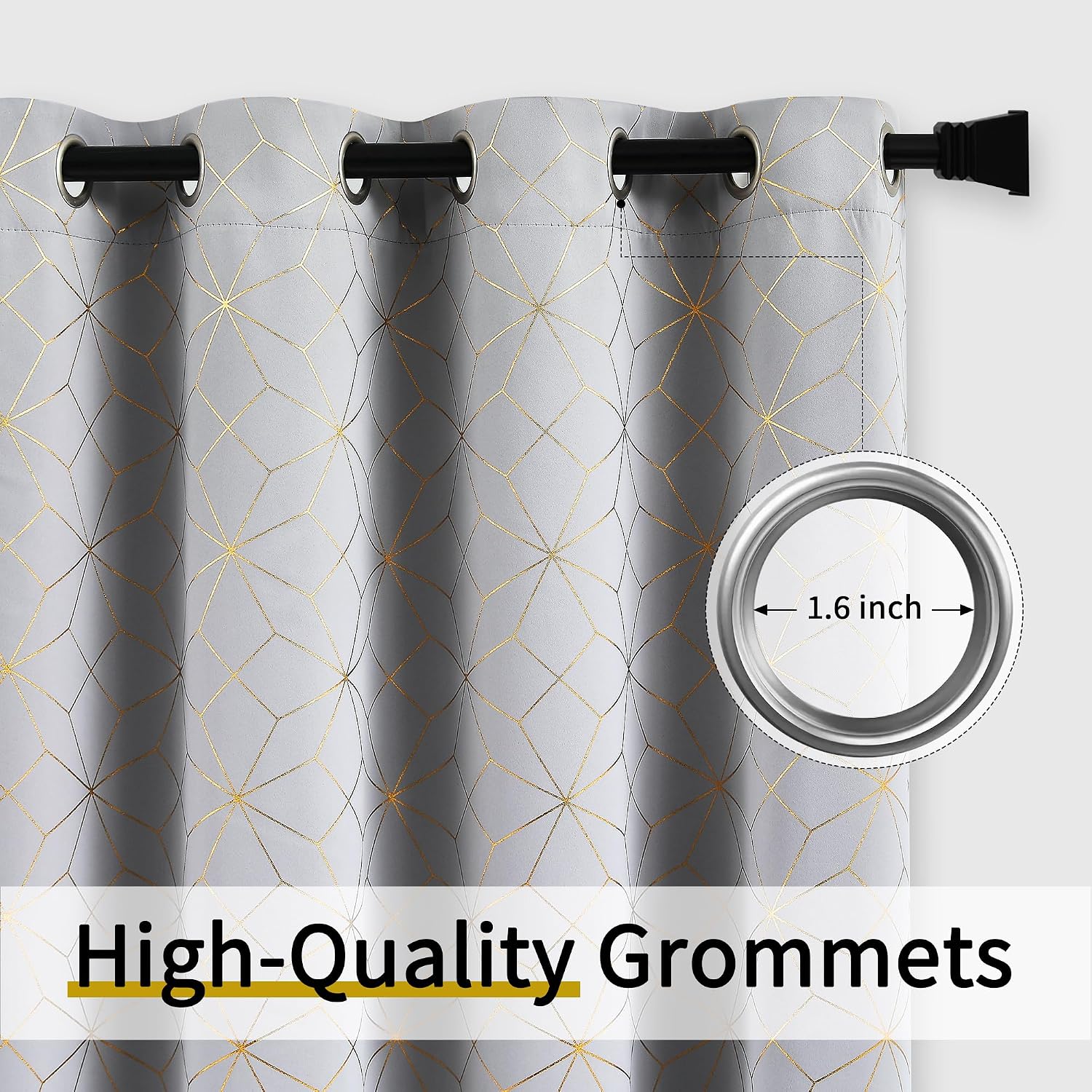100% Blackout Curtains for Bedroom Living Room Moroccan Gold Patterned Drapes Thermal Insulated