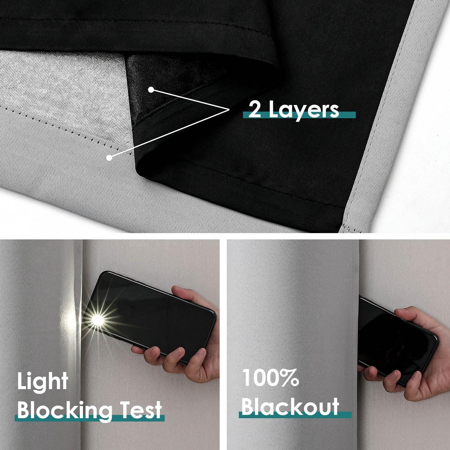 100% Blackout Curtains for Bedroom with Black Liner, 2 Thick Layers Total Blackout Thermal Insulated
