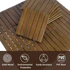 10 Pieces Patio Wood Deck Tiles 12 x 12 inches, Interlocking Flooring Oiled Finish for Outdoor, Balcony and Backyard