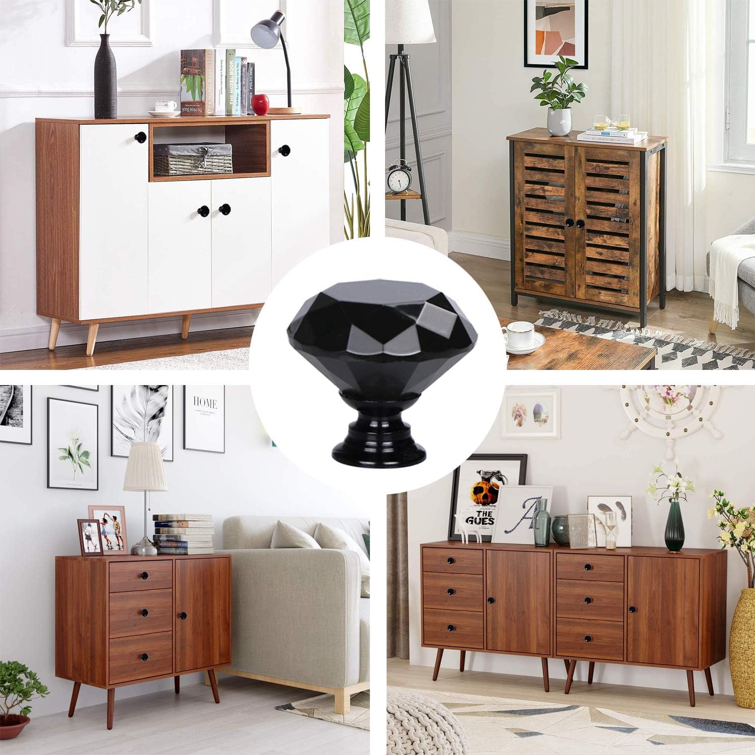 10 Pack Drawer Knobs, Drawer Pulls Black Diamond Shaped Crystal Glass 30mm Cabinet Knobs Pull Handles with Screws Chest