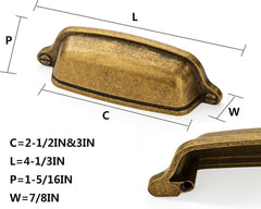 10 Pack 3 inch(76 mm) Antique Brass Cabinet Cup Pulls Aged Gold Drawer Pulls Kitchen Hardware Vintage Brass Cabinet
