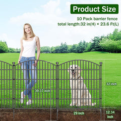 10 Panels Decorative Garden Fence - 32 in (H) x 23.6 ft (L) No Dig Dog Fence Outdoor for Yard, Rustproof Tall Garden