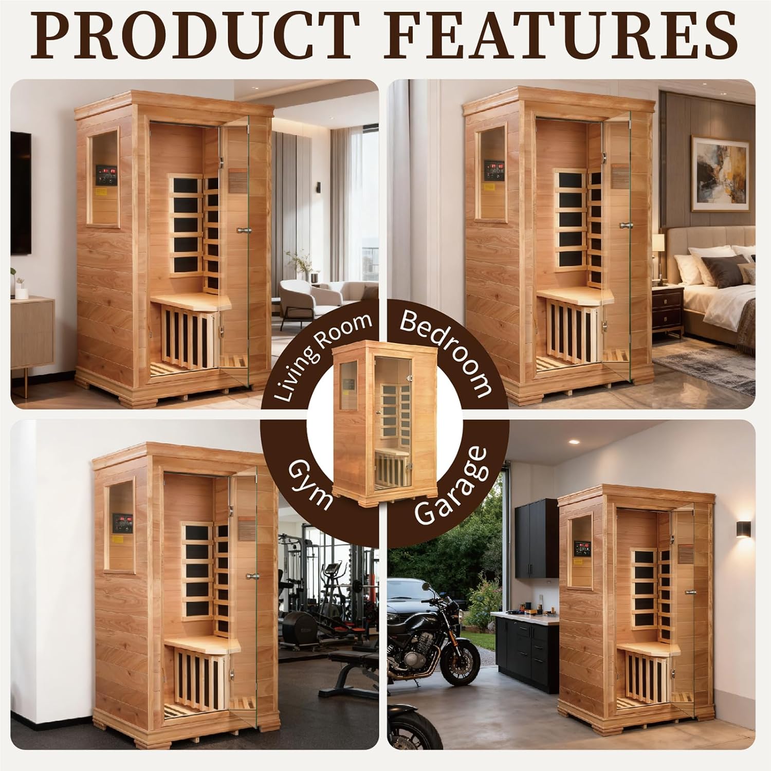 1 Person Infrared Dry Sauna for Home, Low EMF Indoor Sauna Box, Premium Wood Build with 960W Carbon Panels