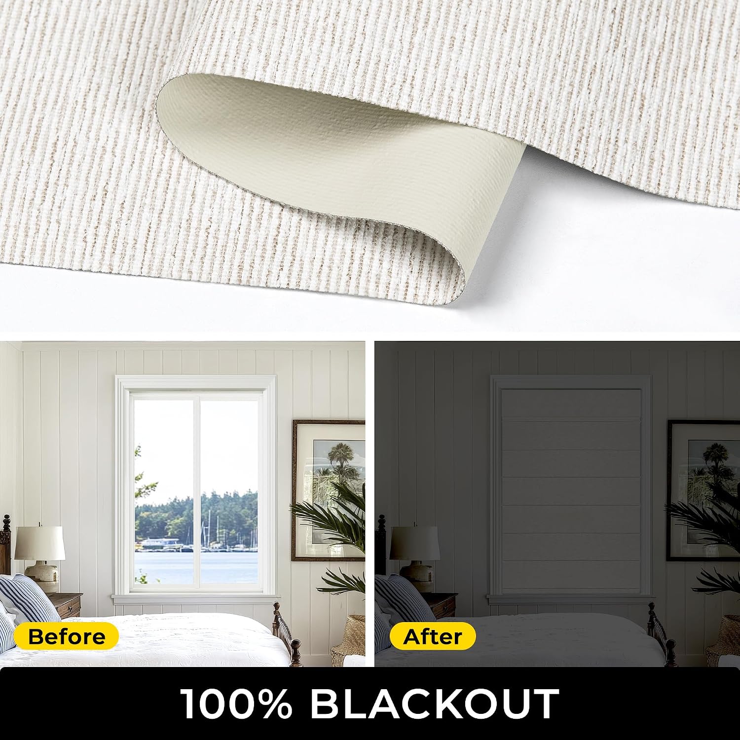 100% Blackout Cordless Roman Shades for Indoor Windows & French Doors - Blackout - Beige