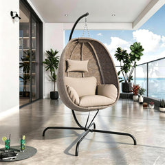 1-Person Textilene Patio with Steel Stand and Beige Cushion for Outdoor, Indoor Balcony Backyard,350LBS