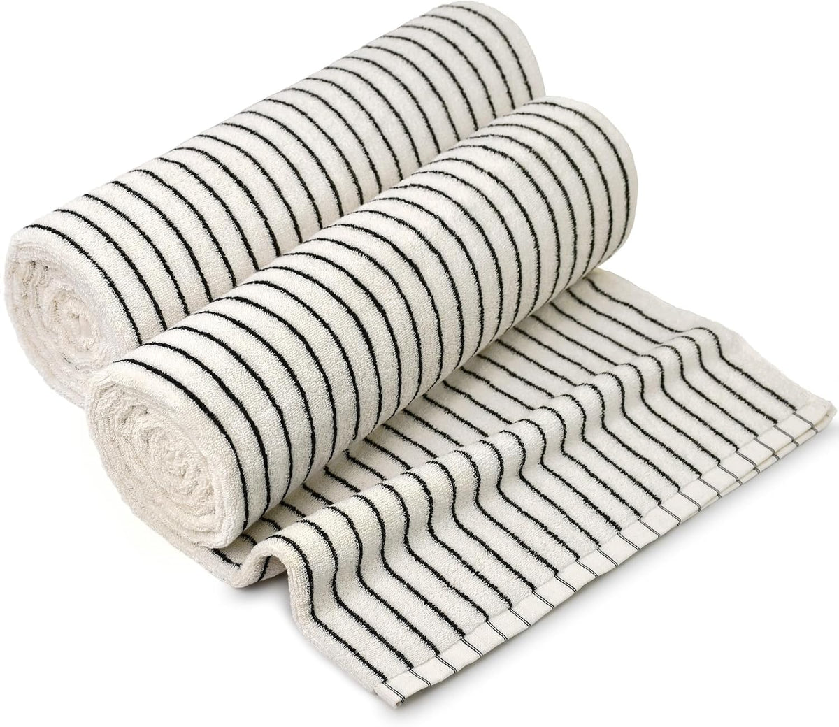 & Cream Striped Bath Sheets Set of 2, Extra Large Bath Towels | Cotton Bath Towel Oversized , Beach & Pool, 35" x 70"