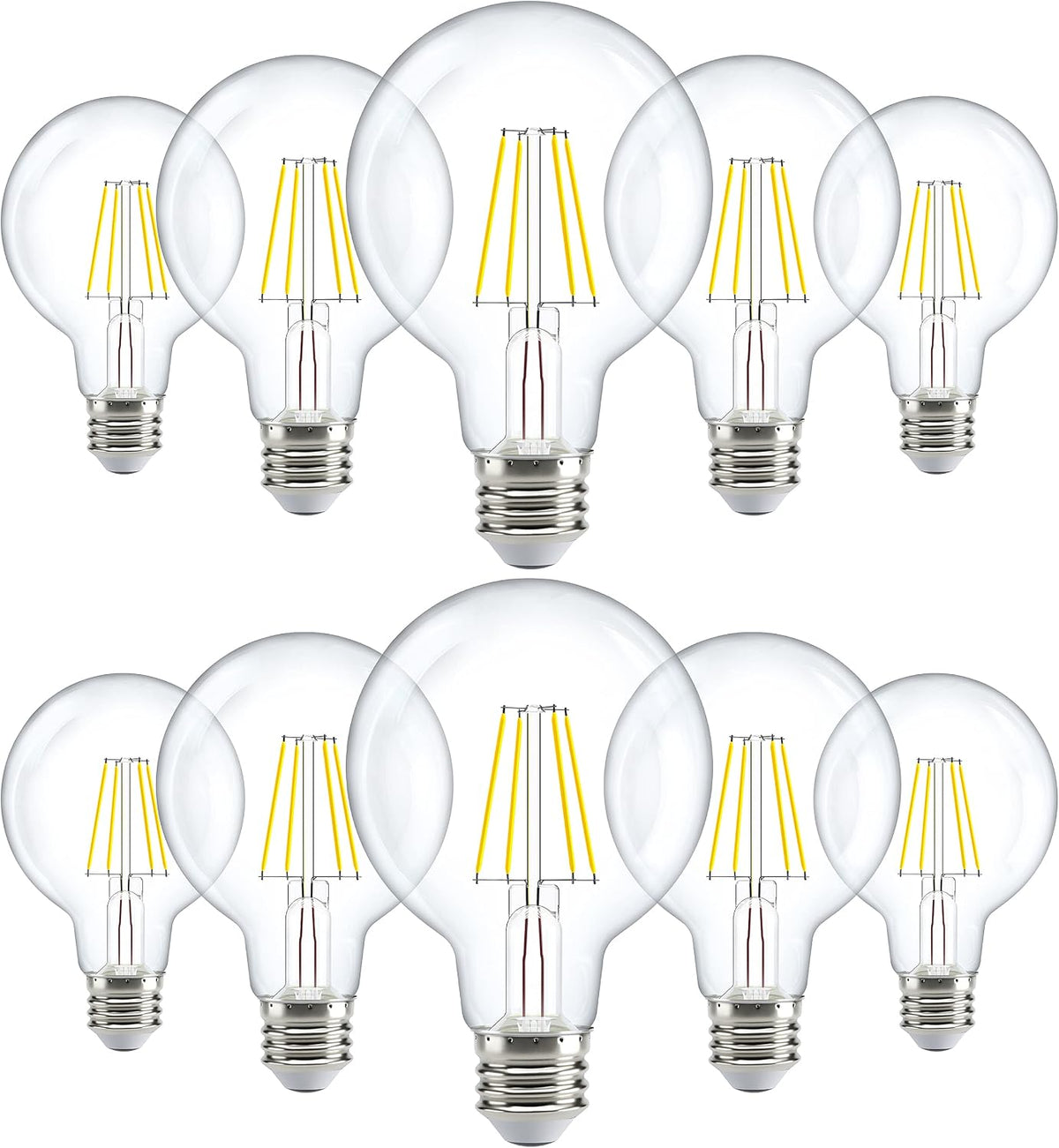 10 Pack G25 Globe Light Bulbs LED Edison Vanity Light Bulbs, CRI90, 2700K Soft White, Dimmable, 5W=60W, Clear Vintage