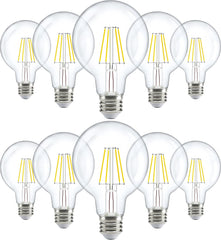 10 Pack G25 Globe Light Bulbs LED Edison Vanity Light Bulbs, CRI90, 2700K Soft White, Dimmable, 5W=60W, Clear Vintage
