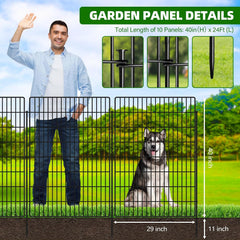 10 Panels Garden Fencing Animal Barrier with Lock, 40 in(H) X 24 ft(L) Dog Fence Outdoor for Yard Rustproof No Dig