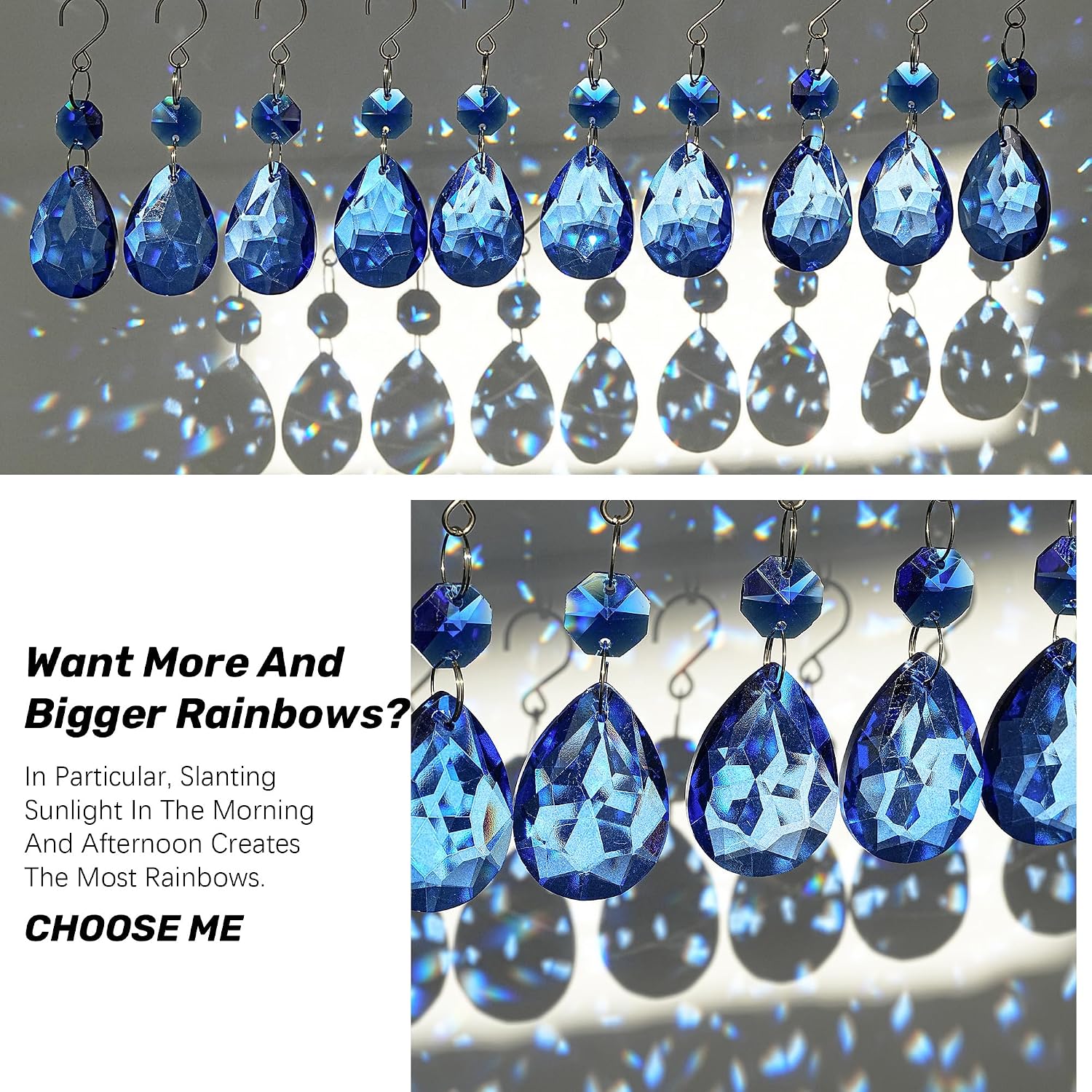 10 Pcs Blue Crystal Bauhinia Suncatcher Prisms Chandelier Window Decor - Blue Crystal Bauhinia Prisms Suncatcher