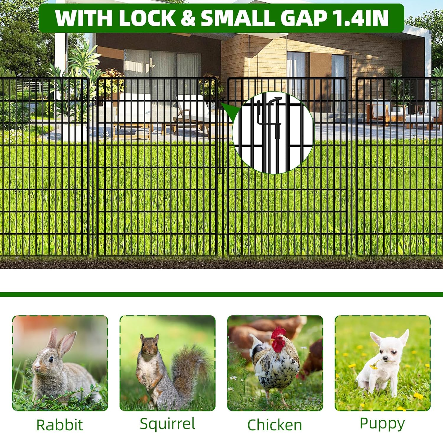 10 Panels Garden Fencing Animal Barrier with Lock, 40 in(H) X 24 ft(L) Dog Fence Outdoor for Yard Rustproof No Dig