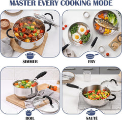 10-Piece Stainless Steel Cookware Set - Induction Pots and Pans Set | Tri-Ply Base with Stay-Cool Handles, Dishwasher