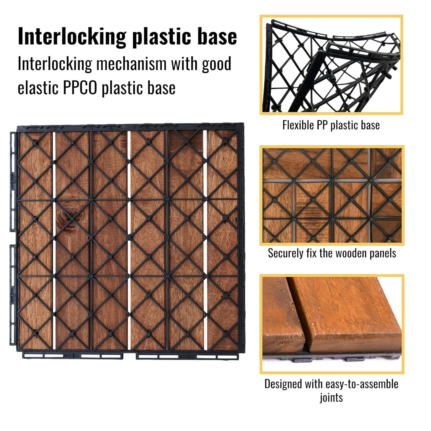 10 Pcs Acacia Wood Interlocking Deck Tiles, 12" X 12" Patio Deck Tiles, Outdoor Patio Flooring for Balcony, Garden