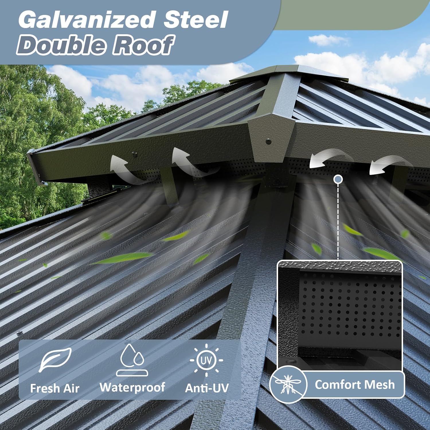 10'x12' Gazebo Hardtop Gazebo, Aluminum Pergola with Double Galvanized Steel Roof