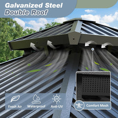 10'x12' Gazebo Hardtop Gazebo, Aluminum Pergola with Double Galvanized Steel Roof