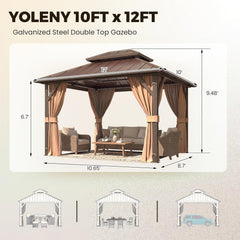 10' x 12' Hardtop Gazebo, Metal Gazebo with Aluminum Frame, Double Galvanized Steel Roof
