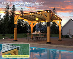 10' x 12' Cedar Wood Gazebo with Sloped Galvanized Steel Roof, Hardtop Gazebo Pavilion with Durable