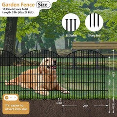10 Panels Garden Fence Animal Barrier, 33 in(H) X 24 ft(L) Dog Fence Outdoor for Yard Rustproof No Dig Fencing