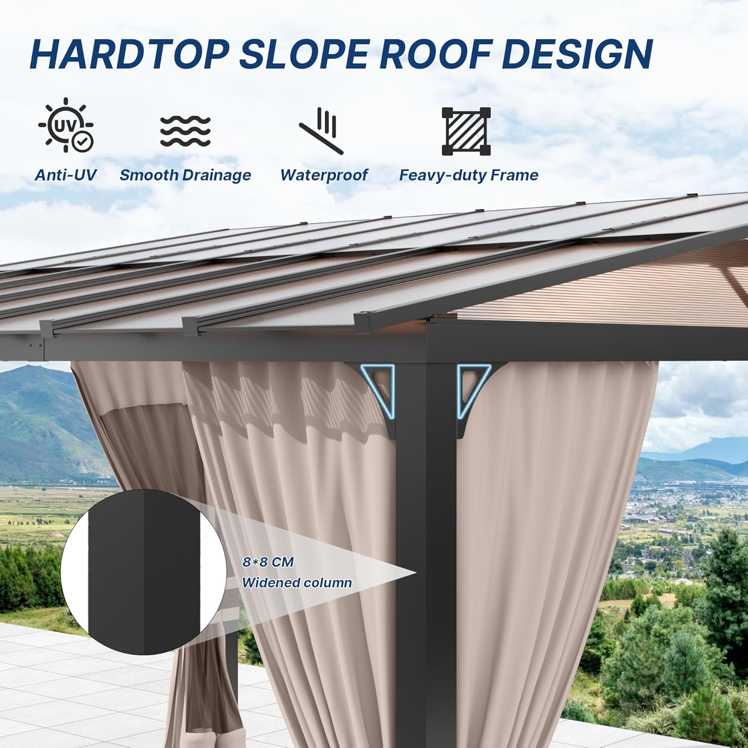 10 FT x 12 FT Lean to Gazebo, 3 in 1 Outdoor Gazebo with Sloped Roof