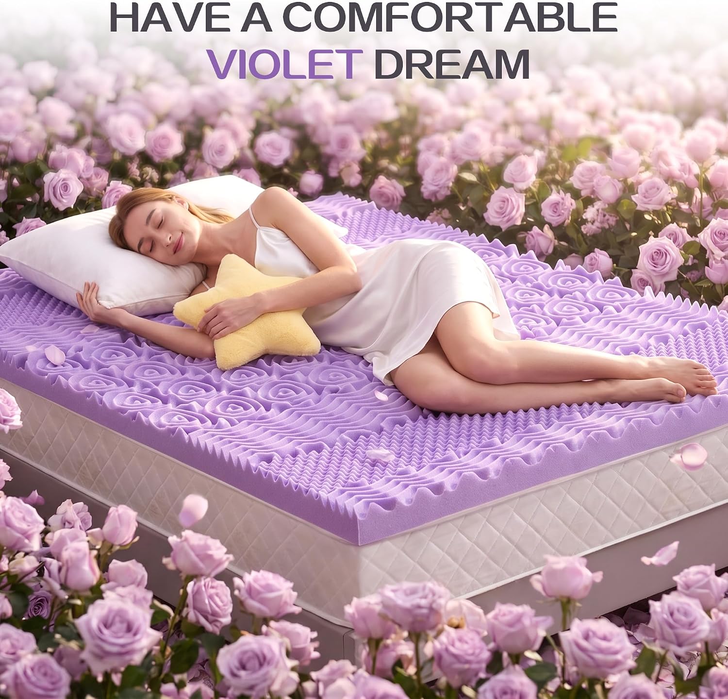 1.5 Inch 7-Zone Memory Foam Mattress Topper Queen Size, Soft Mattress Pad for Back Pain Relief, Egg Crate Bed Topper