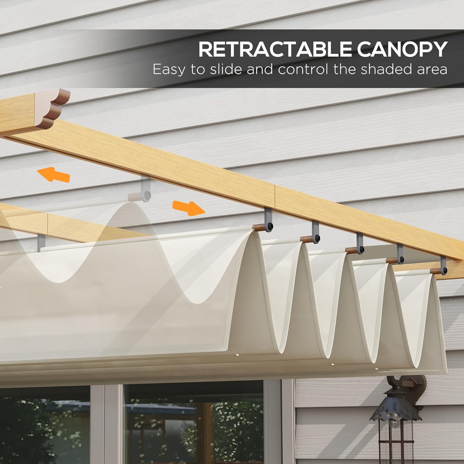 10' x 10' Retractable Pergola Canopy, Wood Grain Aluminum Pergola, Outdoor Sun Shade Shelter for Grill, Garden, Patio