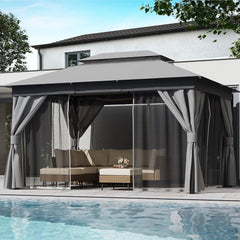 10'x13' Outdoor Gazebo, Metal Frame Heavy Duty Patio Canopy Tent Shelter with Double Roofs - Gray