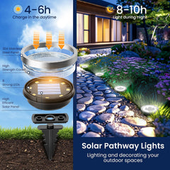 10 Pack Solar Ground Lights Outdoor, Backyard Decor Cool White | IP65 Waterproof Stainless Steel Landscape Lighting